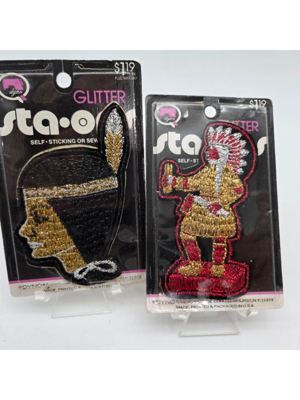 Glitter Embroidered Indian Chief & Profile Appliques Self-Stick Sew Iron-On
